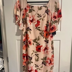 Blush, rust and olive. Floral w/ flutter sleeves. NWT, never worn.